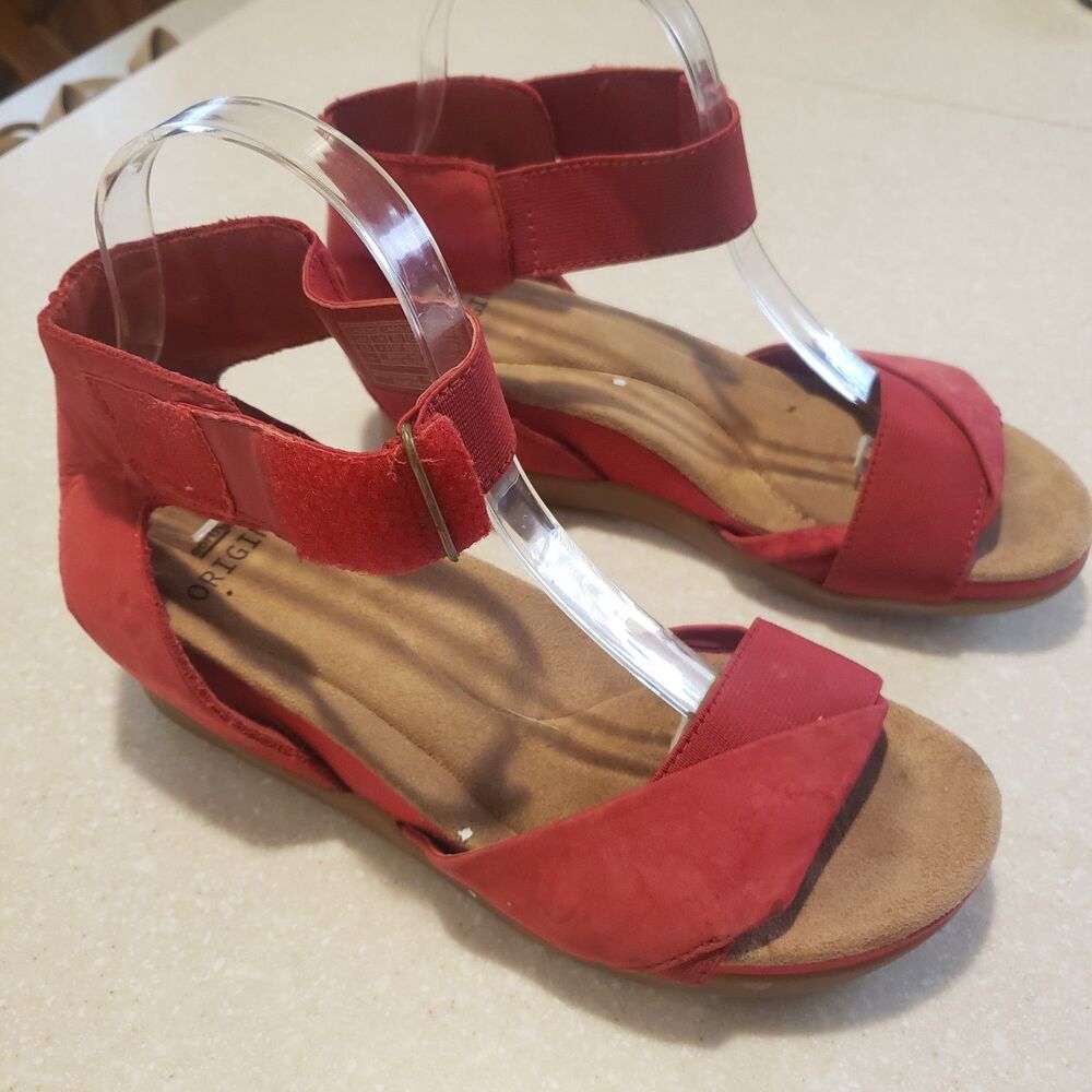 Earth Origins Cadence Carolina Sandal Womens 6.5 Leather Ankle Wrap Boho Red